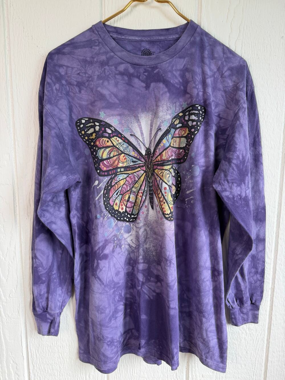 Y2K Purple Tie Dye Butterfly Long Sleeve T Shirt Boho Celestial Whimsigoth